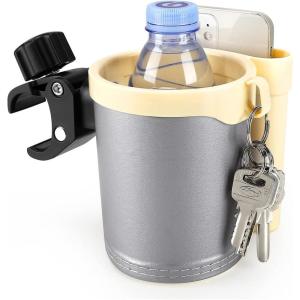 imageAccmor Stroller Cup Holder with Phone Keys Holder 3in1 Universal Cup Holder Drinks Bottle Holder for Stroller Bike Wheelchair Walker ScooterCream Yellow Grey