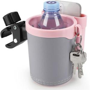imageAccmor Stroller Cup Holder with Phone Keys Holder 3in1 Universal Cup Holder Drinks Bottle Holder for Stroller Bike Wheelchair Walker ScooterGrey Pink