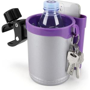 imageAccmor Stroller Cup Holder with Phone Keys Holder 3in1 Universal Cup Holder Drinks Bottle Holder for Stroller Bike Wheelchair Walker ScooterGrey Purple