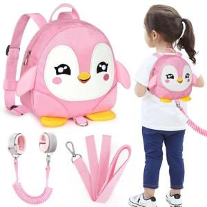 imageAccmor Toddler Backpack Harness with Safety Leash Cute Dinosaur Harnesses with Kids Anti Lost Wrist Link Mini Child Schoolbag with Wristband Tether Strap and Protection Leashes for Baby boys BlackBaby Pink Penguin