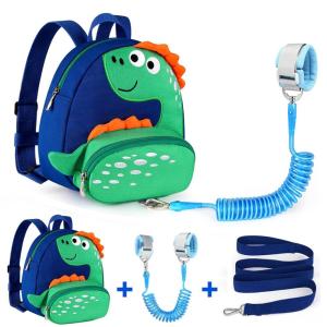 imageAccmor Toddler Backpack Harness with Safety Leash Cute Dinosaur Harnesses with Kids Anti Lost Wrist Link Mini Child Schoolbag with Wristband Tether Strap and Protection Leashes for Baby boys BlackDark BlueGreen Dinosaur