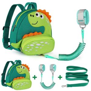 imageAccmor Toddler Backpack Harness with Safety Leash Cute Dinosaur Harnesses with Kids Anti Lost Wrist Link Mini Child Schoolbag with Wristband Tether Strap and Protection Leashes for Baby boys BlackAquamarineLightgreen Dinosaur
