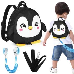 imageAccmor Toddler Backpack Harness with Safety Leash Cute Dinosaur Harnesses with Kids Anti Lost Wrist Link Mini Child Schoolbag with Wristband Tether Strap and Protection Leashes for Baby boys BlackBlack Penguin
