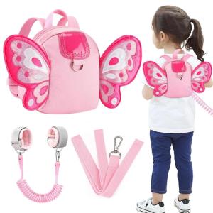 imageAccmor Toddler Backpack Harness with Safety Leash Cute Dinosaur Harnesses with Kids Anti Lost Wrist Link Mini Child Schoolbag with Wristband Tether Strap and Protection Leashes for Baby boys BlackPink Butterfly