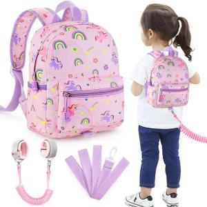 imageAccmor Toddler Backpack Leash Mini Child Backpack with Anti Lost Wrist Link Cute Kids Backpack Walking Harness for Outdoor Travel Adorable Excavator Backpack Tether for Baby Boys Girls Ages 13Pink Purple  Pink Link