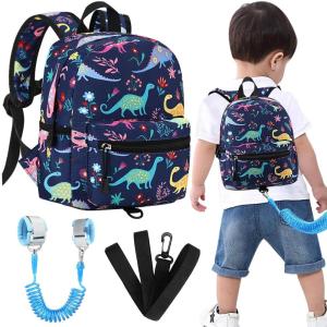 imageAccmor Toddler Backpack Leash Mini Child Backpack with Anti Lost Wrist Link Cute Kids Backpack Walking Harness for Outdoor Travel Adorable Excavator Backpack Tether for Baby Boys Girls Ages 13Navy BlueDinosaur  Blue Link