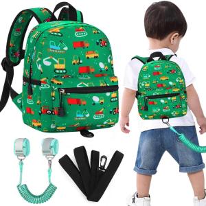 imageAccmor Toddler Backpack Leash Mini Child Backpack with Anti Lost Wrist Link Cute Kids Backpack Walking Harness for Outdoor Travel Adorable Excavator Backpack Tether for Baby Boys Girls Ages 13Green  Green Link