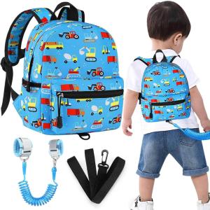 imageAccmor Toddler Backpack Leash Mini Child Backpack with Anti Lost Wrist Link Cute Kids Backpack Walking Harness for Outdoor Travel Adorable Excavator Backpack Tether for Baby Boys Girls Ages 13Light Blue  Blue Link