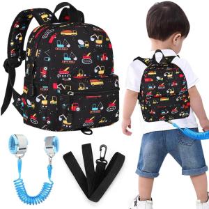 imageAccmor Toddler Backpack Leash Mini Child Backpack with Anti Lost Wrist Link Cute Kids Backpack Walking Harness for Outdoor Travel Adorable Excavator Backpack Tether for Baby Boys Girls Ages 13Black  Blue Link