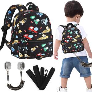 imageAccmor Toddler Backpack Leash Mini Child Backpack with Anti Lost Wrist Link Cute Kids Backpack Walking Harness for Outdoor Travel Adorable Excavator Backpack Tether for Baby Boys Girls Ages 13BlackTruck  Black Link