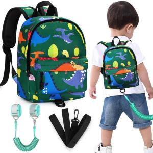 imageAccmor Toddler Backpack Leash with Anti Lost Wrist Link Cute Mini Child Walking Harnesses Keep Kids Close Back Pack Rope Tether Rein for Baby Boys BlueExcavatorArmy GreenDino  Green Link