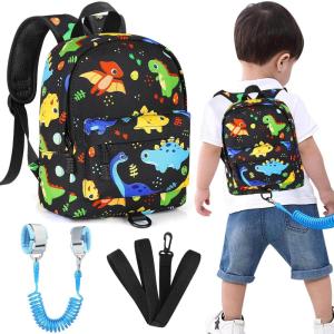 imageAccmor Toddler Backpack Leash with Anti Lost Wrist Link Cute Mini Child Walking Harnesses Keep Kids Close Back Pack Rope Tether Rein for Baby Boys BlueExcavatorBlackLeaf Dino  Blue Link