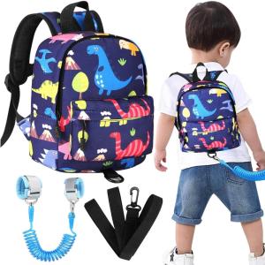 imageAccmor Toddler Backpack Leash with Anti Lost Wrist Link Cute Mini Child Walking Harnesses Keep Kids Close Back Pack Rope Tether Rein for Baby Boys BlueExcavatorNavy BlueDino  Blue Link