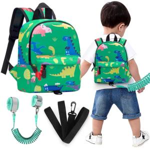 imageAccmor Toddler Backpack Leash with Anti Lost Wrist Link Cute Mini Child Walking Harnesses Keep Kids Close Back Pack Rope Tether Rein for Baby Boys BlueExcavatorGreenDino  Green Link