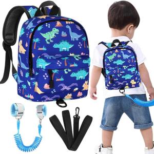 imageAccmor Toddler Backpack Leash with Anti Lost Wrist Link Cute Mini Child Walking Harnesses Keep Kids Close Back Pack Rope Tether Rein for Baby Boys BlueExcavatorBlueVolcanic Dino  Blue Link