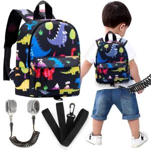 imageAccmor Toddler Backpack Leash with Anti Lost Wrist Link Cute Mini Child Walking Harnesses Keep Kids Close Back Pack Rope Tether Rein for Baby Boys BlueExcavatorBlackDino  Black Link