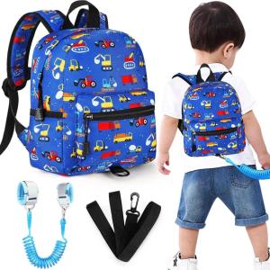imageAccmor Toddler Backpack Leash with Anti Lost Wrist Link Cute Mini Child Walking Harnesses Keep Kids Close Back Pack Rope Tether Rein for Baby Boys BlueExcavatorBlueExcavator  Blue Link