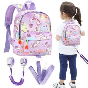 imageAccmor Toddler Backpack Leash with Anti Lost Wrist Link Cute Mini Child Walking Harnesses Keep Kids Close Back Pack Rope Tether Rein for Baby Boys BlueExcavatorPurple ColorfulUnicorn  Purple Link