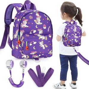imageAccmor Toddler Backpack Leash with Anti Lost Wrist Link Cute Mini Child Walking Harnesses Keep Kids Close Back Pack Rope Tether Rein for Baby Boys BlueExcavatorDark PurpleUnicorn  Purple Link