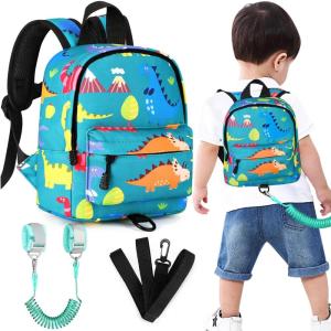 imageAccmor Toddler Backpack Leash with Anti Lost Wrist Link Cute Mini Child Walking Harnesses Keep Kids Close Back Pack Rope Tether Rein for Baby Boys BlueExcavatorTurquoiseDino  Green Link