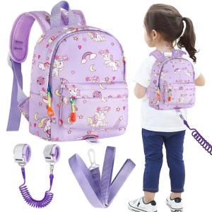 imageAccmor Toddler Backpack Leash with Anti Lost Wrist Link Cute Mini Child Walking Harnesses Keep Kids Close Back Pack Rope Tether Rein for Baby Boys BlueExcavatorPurpleUnicorn  Purple Link