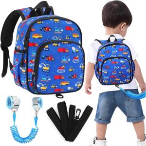 imageAccmor Toddler Backpack Leash with Child Anti Lost Wrist Link Mini Kids Back Pack Walking Harnesses Leashes for Travel Small Excavator Backpack Tether for Baby Boys Ages 13Blue