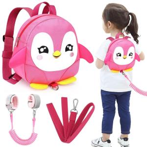 imageAccmor Toddler Harness Backpack Leash Cute Dinosaur Backpacks with Anti Lost Wrist Link Cute Mini Child Backpack Wristband Tether Strap and Protection Leashes for Boys Girls Aged 13 YearsPink Penguin