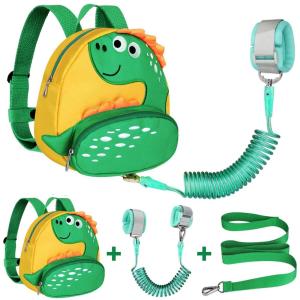 imageAccmor Toddler Harness Backpack Leash Cute Dinosaur Backpacks with Anti Lost Wrist Link Cute Mini Child Backpack Wristband Tether Strap and Protection Leashes for Boys Girls Aged 13 YearsYellowGreen Dinosaur