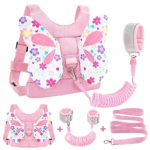imageAccmor Toddler Harness Leash  Anti Lost Wrist Link Kids Butterfly Harnesses With Children Leashes Cute Baby Leash Walking Assistant Wristband Strap Tether for Girls Outdoor PurplePinkFlower