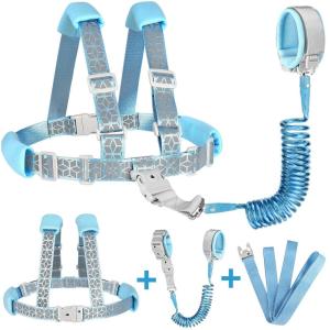 imageAccmor Toddler Harness Leash Reflective Kid Harness with Anti Lost Wrist Link Child Walking Harness Kids Leash Wristband Belt with Lock for Baby Boys Girls to Outdoor TravelBlueReflect Light