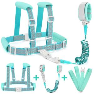 imageAccmor Toddler Harness Leash Reflective Kid Harness with Anti Lost Wrist Link Child Walking Harness Kids Leash Wristband Belt with Lock for Baby Boys Girls to Outdoor TravelGreenReflect light