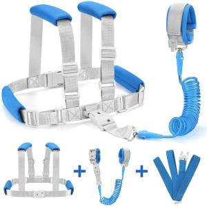 imageAccmor Toddler Harness Leash Reflective Kid Harness with Anti Lost Wrist Link Child Walking Harness Kids Leash Wristband Belt with Lock for Baby Boys Girls to Outdoor TravelDark BlueGray