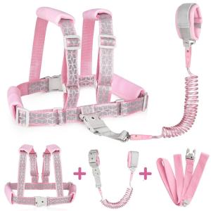 imageAccmor Toddler Harness Leash Reflective Kid Harness with Anti Lost Wrist Link Child Walking Harness Kids Leash Wristband Belt with Lock for Baby Boys Girls to Outdoor TravelPinkReflect Light