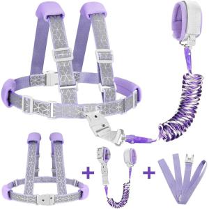 imageAccmor Toddler Harness Leash Reflective Kid Harness with Anti Lost Wrist Link Child Walking Harness Kids Leash Wristband Belt with Lock for Baby Boys Girls to Outdoor TravelPurpleReflect light