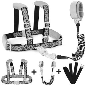 imageAccmor Toddler Harness Leash Reflective Kid Harness with Anti Lost Wrist Link Child Walking Harness Kids Leash Wristband Belt with Lock for Baby Boys Girls to Outdoor TravelBlackReflect light