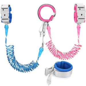 imageAccmor Toddler Leash with Key Lock 2 in 1 Upgraded Anti Lost Wrist Link 2 Packs Reflective Baby Leash with 360 Degree Rotating Connector and Adjustable Bracelet for Boys Girls Outdoor Travel 656ftDark Blue  Rose Pink