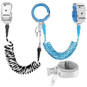 imageAccmor Toddler Leash with Key Lock 2 in 1 Upgraded Anti Lost Wrist Link 2 Packs Reflective Baby Leash with 360 Degree Rotating Connector and Adjustable Bracelet for Boys Girls Outdoor Travel 656ftBlack  Dark Blue