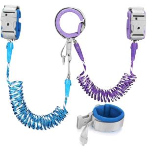 imageAccmor Toddler Leash with Key Lock 2 in 1 Upgraded Anti Lost Wrist Link 2 Packs Reflective Baby Leash with 360 Degree Rotating Connector and Adjustable Bracelet for Boys Girls Outdoor Travel 656ftDark Blue  Purple
