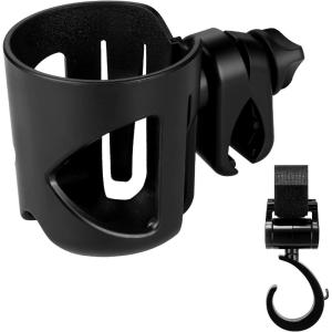 imageAccmor Universal Cup Holder Stroller Cup Holder 360 Rotatable Large Caliber Designed Bottle Holder for Stroller Bike Wheelchair Walker Scooter BlackBlackHook Set