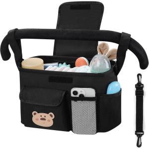 imageAccmor Universal Stroller Organizer with Detachable Phone Bag Stroller Bag Caddy Organizer Stroller Accessories for Uppababy Baby Jogger Nuna Doona Britax StrollersWith Shoulder StrapBear
