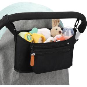 imageAccmor Universal Stroller Organizer with Detachable Phone Bag Stroller Bag Caddy Organizer Stroller Accessories for Uppababy Baby Jogger Nuna Doona Britax StrollersBlack