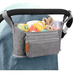 imageAccmor Universal Stroller Organizer with Detachable Phone Bag Stroller Bag Caddy Organizer Stroller Accessories for Uppababy Baby Jogger Nuna Doona Britax StrollersGrey