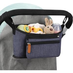 imageAccmor Universal Stroller Organizer with Detachable Phone Bag Stroller Bag Caddy Organizer Stroller Accessories for Uppababy Baby Jogger Nuna Doona Britax StrollersBlue