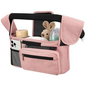 imageAccmor Universal Stroller Organizer with Insulated Cup Holder Detachable Phone Bag and Shoulder StrapStroller Bag Caddy Organizer Fits for Uppababy Baby Jogger Britax StrollersAll Pink