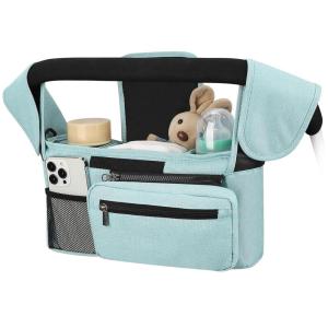 imageAccmor Universal Stroller Organizer with Insulated Cup Holder Detachable Phone Bag and Shoulder StrapStroller Bag Caddy Organizer Fits for Uppababy Baby Jogger Britax StrollersAll Blue