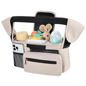 imageAccmor Universal Stroller Organizer with Insulated Cup Holder Detachable Phone Bag and Shoulder StrapStroller Bag Caddy Organizer Fits for Uppababy Baby Jogger Britax StrollersAll Off White