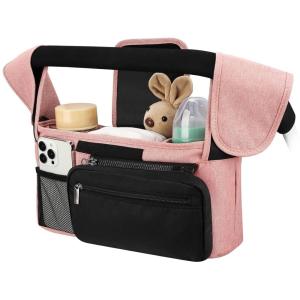 imageAccmor Universal Stroller Organizer with Insulated Cup Holder Detachable Phone Bag and Shoulder StrapStroller Bag Caddy Organizer Fits for Uppababy Baby Jogger Britax StrollersPink  Black Pocket