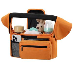 imageAccmor Universal Stroller Organizer with Insulated Cup Holder Detachable Phone Bag and Shoulder StrapStroller Bag Caddy Organizer Fits for Uppababy Baby Jogger Britax StrollersAll Orange