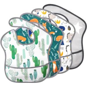 imageAccmor Waterproof Baby Bibs Bibs for Baby Girls Boys 324 Months Toddler Apron Smock Bibs for Feeding Eating4pcsdinosaurs  Foxes  Cacti  Stars