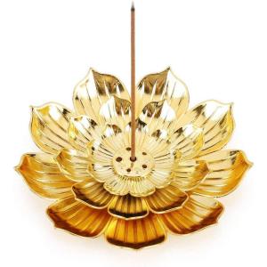 imageAccmor Zinc Alloy Incense Holder Lotus Stick Incense Burner Incense Holder for StickCoilCone Incense with Ash CatcherCopperGold